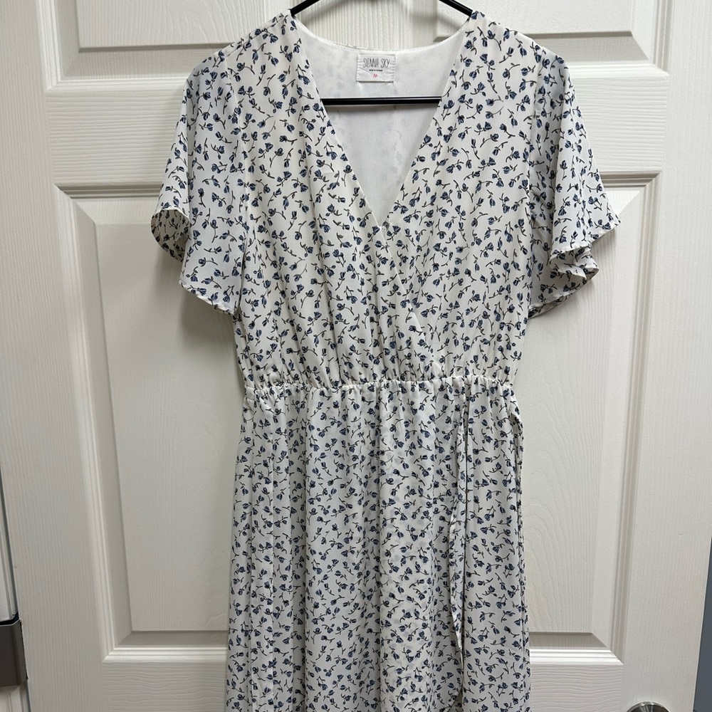 Sienna Sky cream wrap dress with blue florals